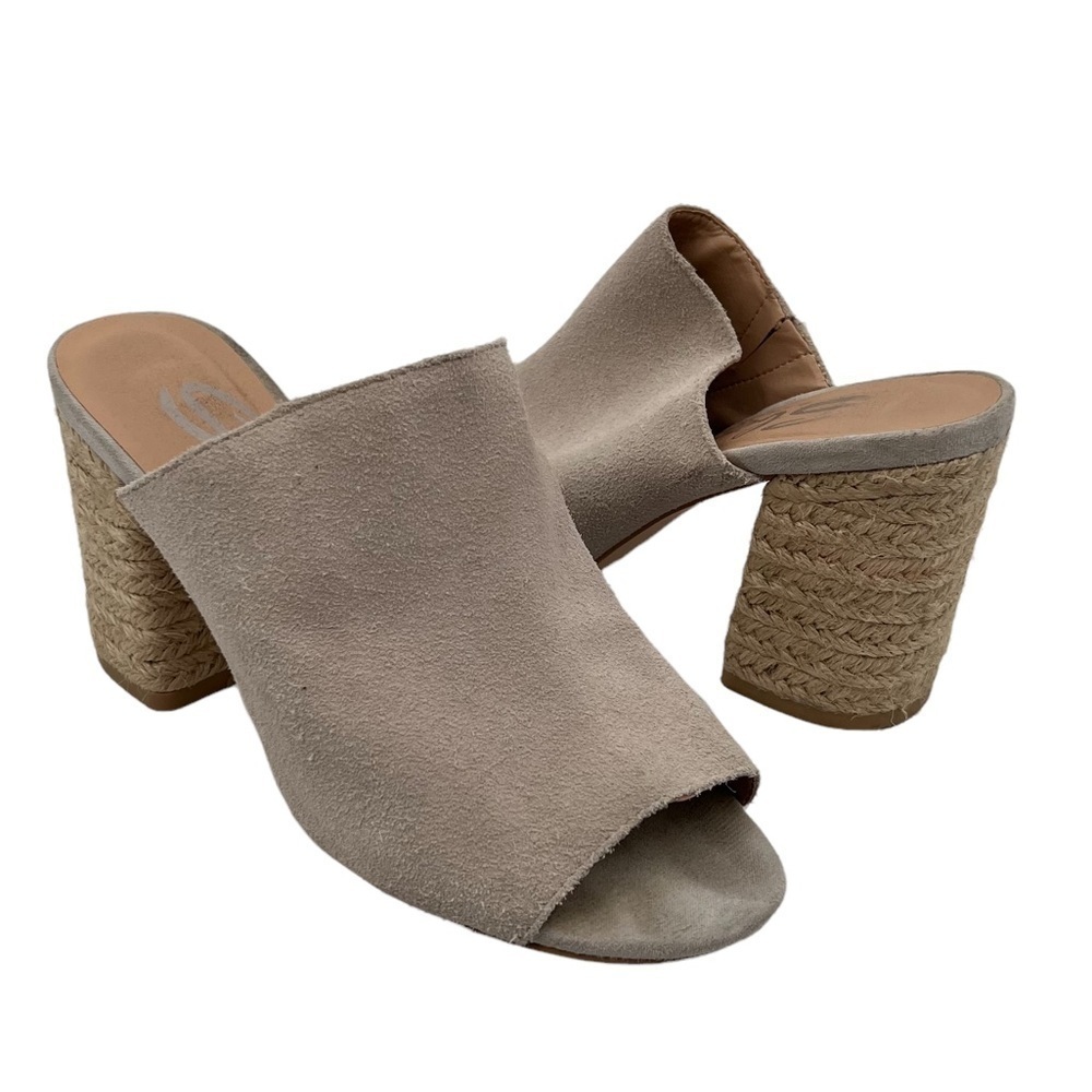 Sbicca Taupe Suede Helena Ice Jute Wrapped Block Heel Mules Size 6 Women’s